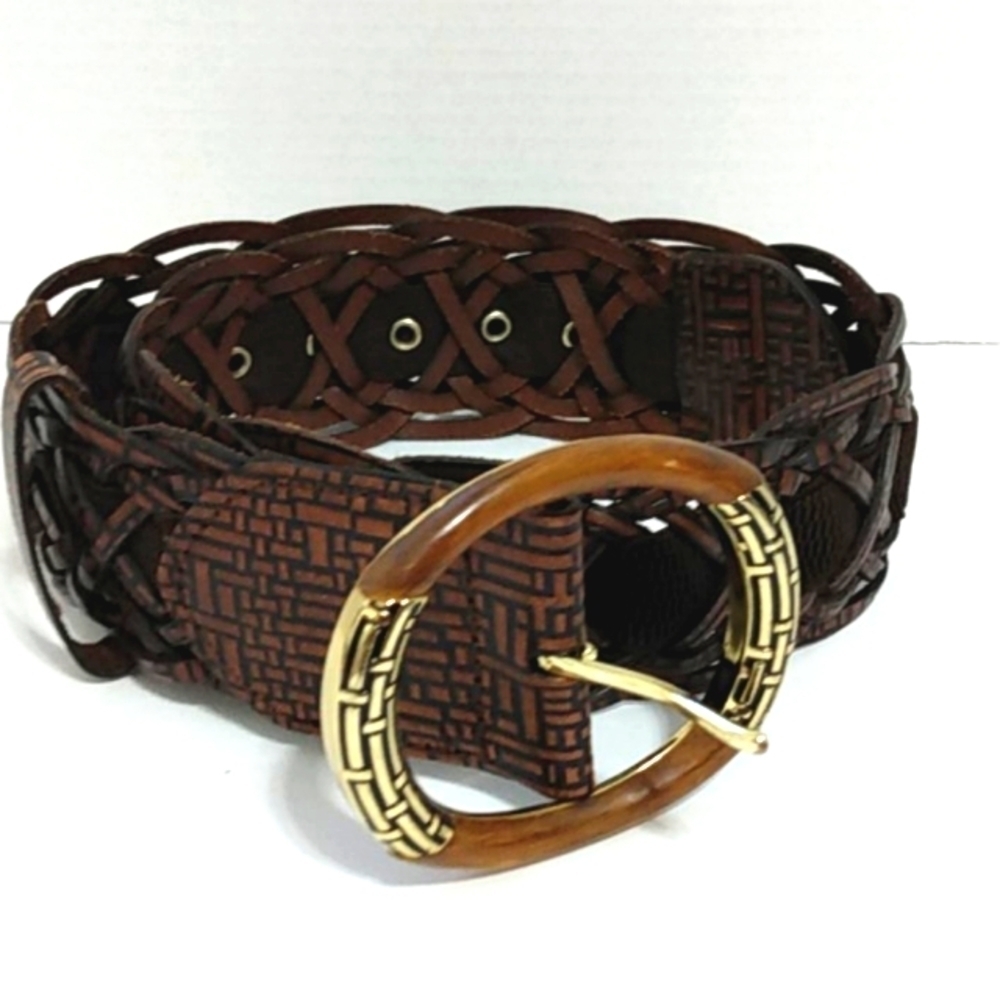 CHICO'S WOVEN BROWN LEATHER BELT